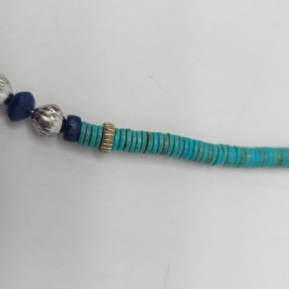 Heishi Turquoise Openwork Silver Tone Pendant Necklace With Adjustable Chain - Picture 3 of 6